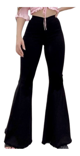 Pantalon Mujer Jean Acampanado Tiro Cintura Alta Stretch 