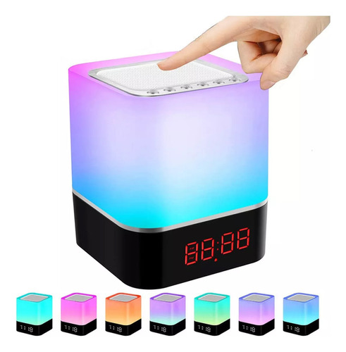 Lampara Parlante Bluetooth Suono Reloj De Mesa Luces Rgb 