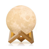 Lámpara Luna Led Colores Usb Con Base Madera