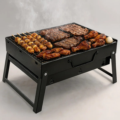 Parrilla Asador de Carbón Portátil y Plegable, Ideal para Jardín, Camping y Exteriores, Color Negro, Compacta y Fácil de Transportar | Envío gratis