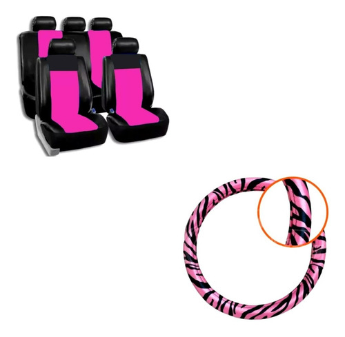 Funda Cubre Asiento Gol Voyage Ro + Cubre Volante Zebra Rosa