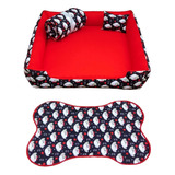 Cama Cachorros Grande Kit Cachorro Gg Cama +edredom E Tapete Cor Vermelho