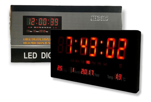 Reloj Digital De Pared Led Números Rojos Termómetro 36 Cm