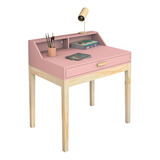 Mesa De Estudo Juvenil 100% Mdf Pés De Madeira 80cm Rose