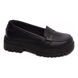 Sapato Mocassim Feminino Salto Tratorado Oxford Plataforma