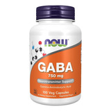 Now Foods Gaba Acido Gamma Aminobutirico 100caps 750mg Sfn Sabor Sin Sabor