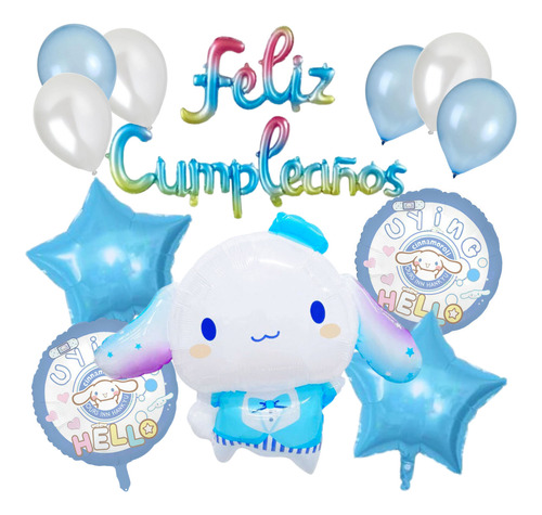 Set Globos Feliz Cumpleaños Cinnamoroll Adorno Amigos Kitty