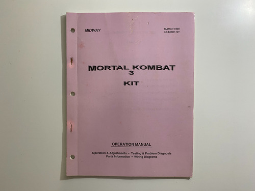 Manual Mortal Kombat 3 Arcade Fliperama Original Americano! 