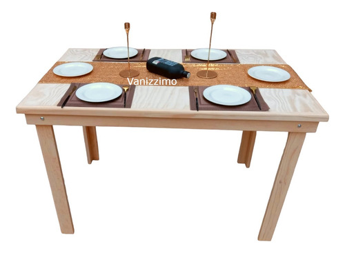 Mesa  De Comedor 80x12 Cm Para  6 Sillas  En  Madera Natural