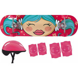 Kit Skate Infantil Feminino Capacete Joelheira Cotoveleira