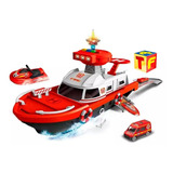 Barco Lancha Bombero 40cm Luz Sonidos Y 3 Autitos