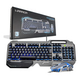 Teclado E Mouse Gamer Ergonômico Superfície Em Metal Warrior