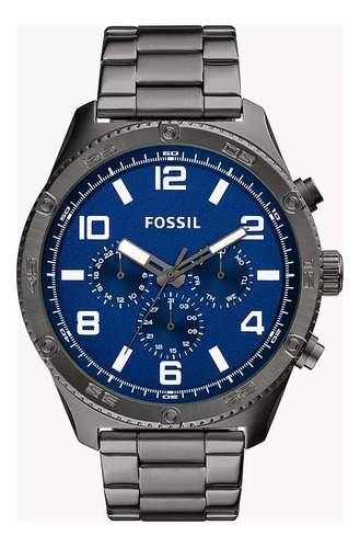 Reloj Para Caballero Color Gris Fondo Azul Fossil Bq2798