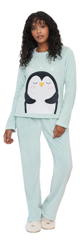 Pijama Mujer Polar Diseño Menta Aqua Corona