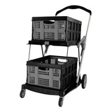 Carrito De Compras Con Canastas Plegable Ag Box Cap 70 Kgs Color Negro