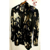 Camisa Blusa  Gasa Y Dorado Noche Fiesta Vestir