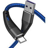 Cable Cargador De Telefono Micro Usb Nylon Azul 6 Pies