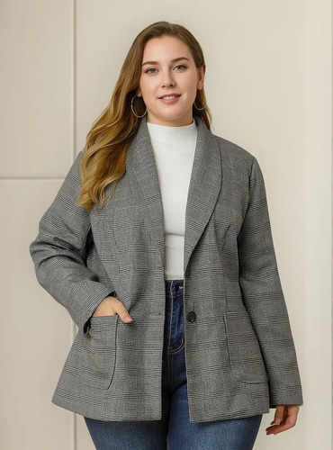 Blazer A Cuadros Talla Grande Chaqueta Oficina De Un Pecho