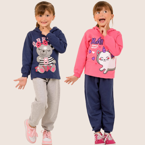 Kit 2 Conjunto Infantil Moletom Flanelado Frio Moda Inverno