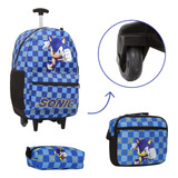 Mochila Rodinha E Lancheira Infantil Masculina Sonic Filme