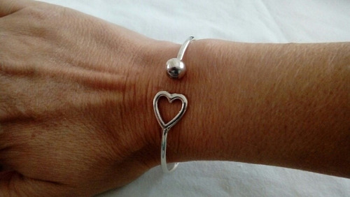 Pulsera Esclava Corazon Y Bolita Plata 925 Ajustable