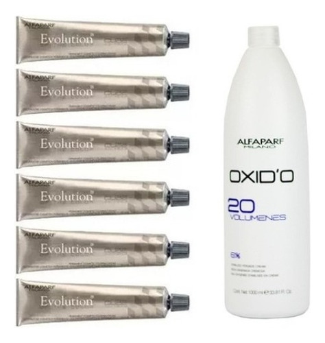  Kit Alfaparf Oxidante 20 Vol X 1l + 6 Tinturas A Elección Tono Varios
