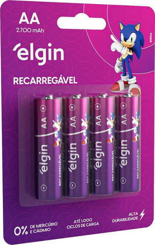 36 Pilhas Recarregável Aa 2700mah Blister C/4 Elgin Original