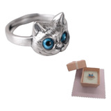 Anillo Ajustable De Gato Plata Cat Lover Regalo Ojos Gatito