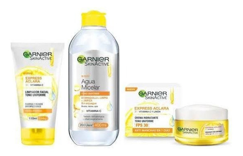 Kit Skin Active Garnier: Gel, Crema, Agua Micelar.