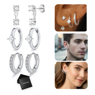 AOKUN 3par Aretes Plata Para Mujer Y Hombre Con Zirconia Cúbico,Regalos para mamá,regalos del Día de la Madre | Envío gratis