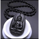 Collar En Piedra Obsidiana Buda Meditando Unisex