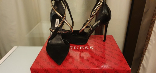 Zapatos De Fiesta Marca Guess Negro Gamuza