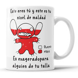 Taza De Cerámica Nacional Stitch Nivel De Maldad Exagerado 