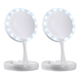 2 X Espejo Con Luz Led Maquillaje Plegable + Aumento X10