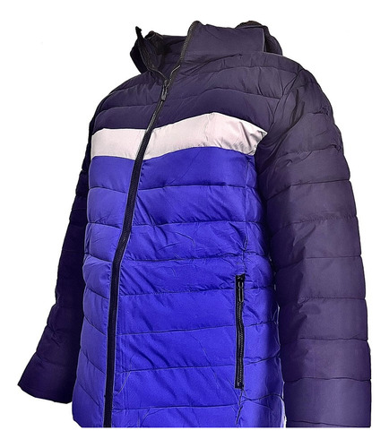 Campera Puffer Inflada Combinada Azul/gris/azul  - Mujer