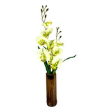 Orquídea Artificial + Plantas Verdes Vaso Bambu = Arranjo 