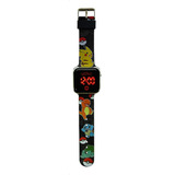 Reloj Digital Pokemon Led Watch Color De La Correa Negra Color Del Bisel Plata Color Del Fondo Negro