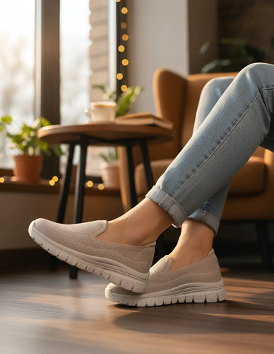 Tenis Mujer Confort Descanso Ligeros Graceful Memory Foam Slip Ins Resorte Skechers 100697 Beige | Meses sin interés