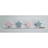 Perchero De Pared Infantil Madera Diseño Estrellas Niños