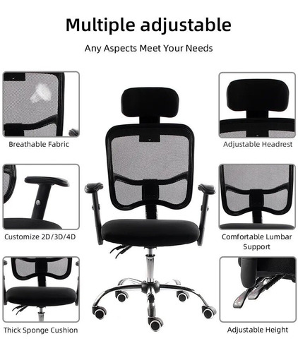 Silla De Oficina Ejecutiva En Malla Negra Ergonómica 