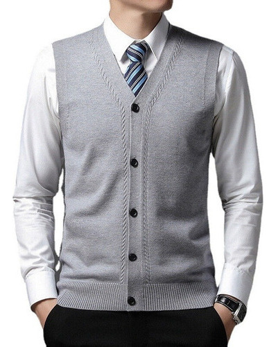 Chaleco De Punto Para Hombre, Cardigan Cálido, Sin Manga [u]