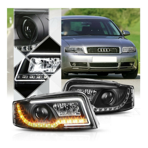 Audi A4 2002 - 2005 Juego Faros Proyector Y Tiras Led Neg