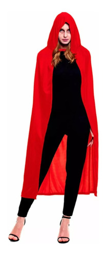 Capa Punto Capucha Negra Y Roja Halloween Disfraz