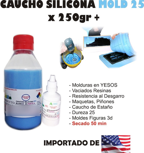 Caucho Silicona Mold 25 Liquido Moldes X250g Yeso 3d