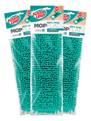 Refil Rodo Magico Mop Vassoura Flat Chenile Microfibra - 3un