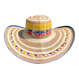 Sombrero Vueltiao 23 Vueltas Blanco A Mano Diseño Tricolor