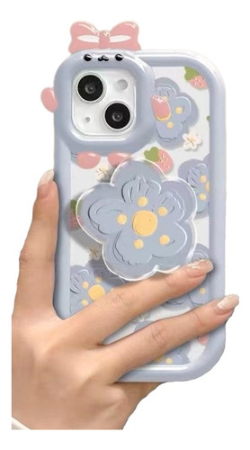 Funda Para iPhone De Tpu Flores Transparente Case + Soporte