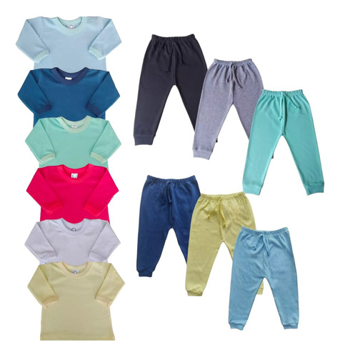 12 Peças - 6 Blusa + 6 Calça 1 A 3 Anos Conjunto Infantil