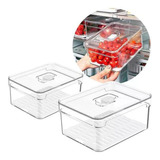 2 Organizador Geladeira Com Bandeja Transparente Clear Fresh