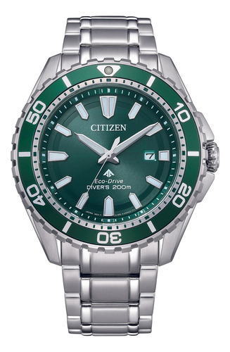 Reloj Citizen Bn019953x Para Hombre Bisel Giratorio 200mts Color De La Malla Plateado Color Del Bisel Verde Color Del Fondo Verde
